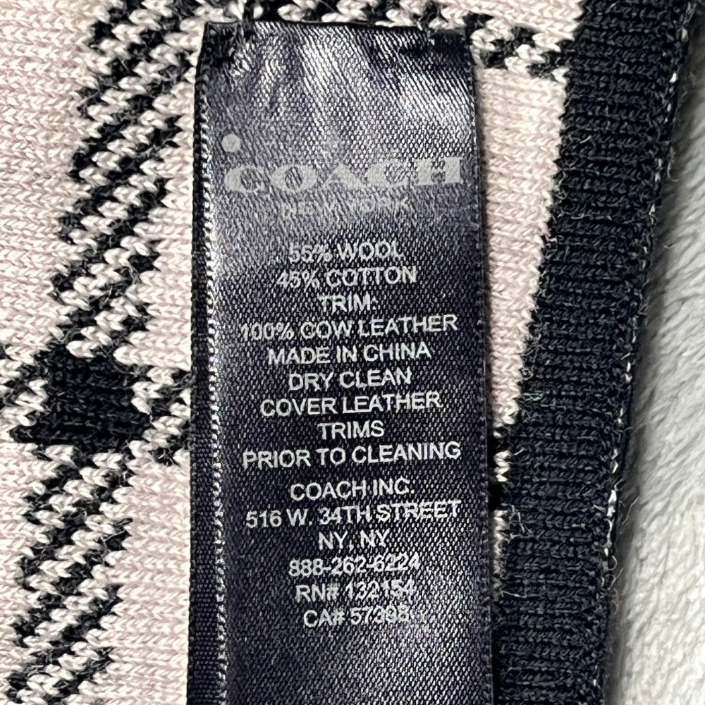 Coach Scarf Black Ivory Reversible Plaid Wool Cotton Knit Leather Logo - Picture 16 of 16